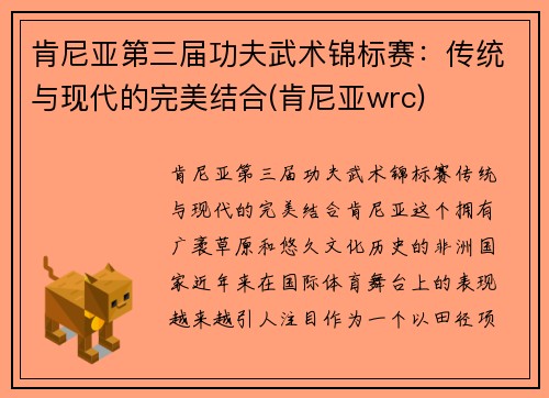 肯尼亚第三届功夫武术锦标赛：传统与现代的完美结合(肯尼亚wrc)