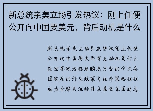 新总统亲美立场引发热议：刚上任便公开向中国要美元，背后动机是什么？