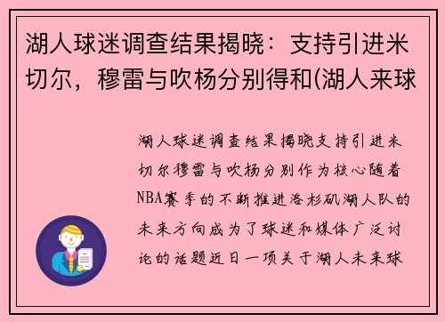 湖人球迷调查结果揭晓：支持引进米切尔，穆雷与吹杨分别得和(湖人来球网)